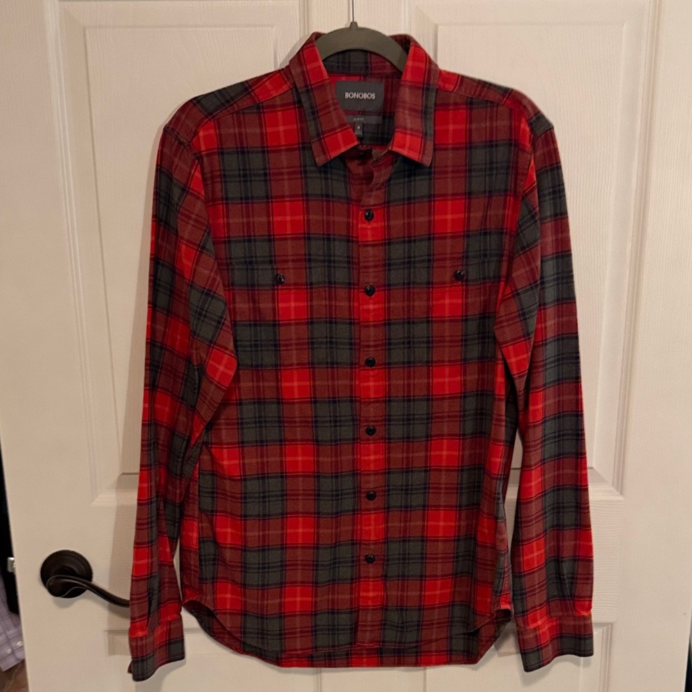Bonobos Men's Red and Gray Plaid Shirt